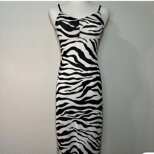 2000s Guess Mesh Zebra Print Mini Y2k Bodycon Dress Small